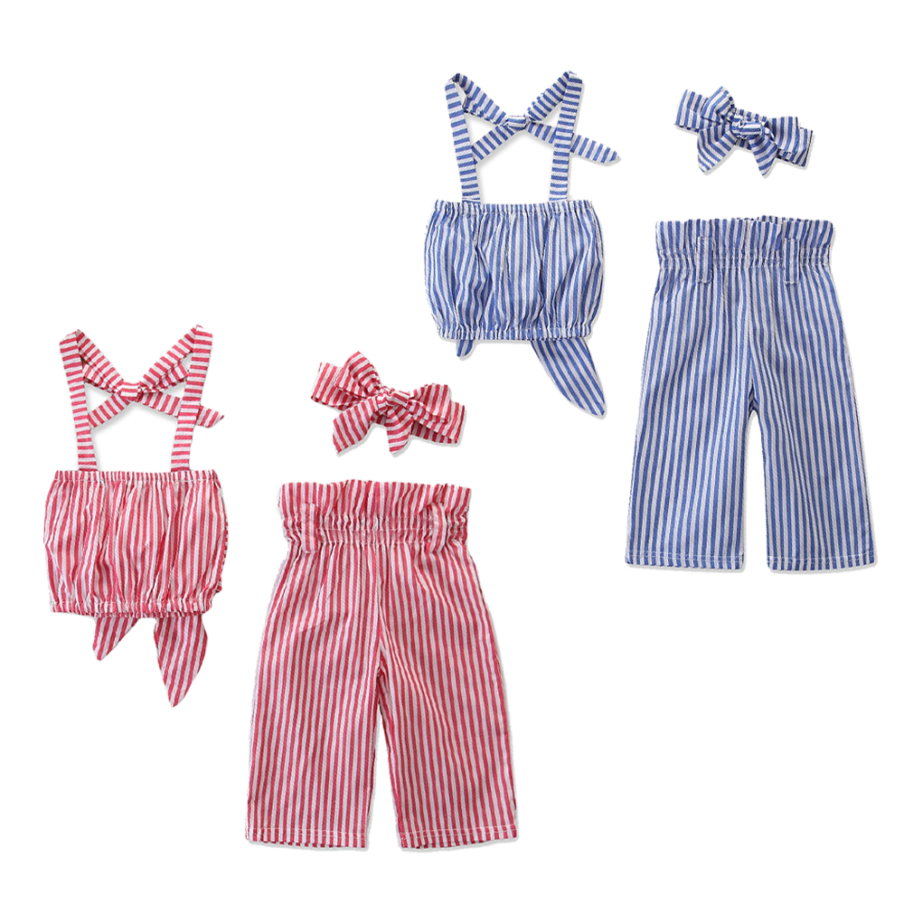 New children's clothing European and American style summer girls fashion striped sling tops + trousers two-piece, White
New children's clothing European and American style summer girls fashion striped sling tops + trousers two-piece, White