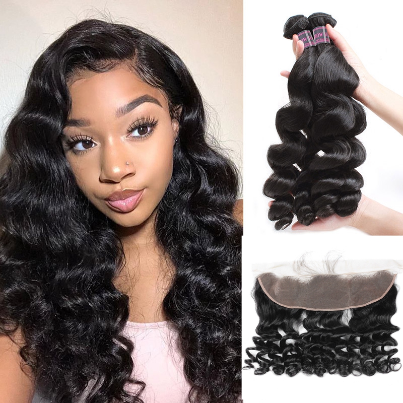 

Peruvian Hair Body Wave Deep Curly Loose Wave Brazilian Human Hair Bundles With Closure Water Wave Hair Weaves 4pcs With 13*4 Lace Frontal, Kinky curly