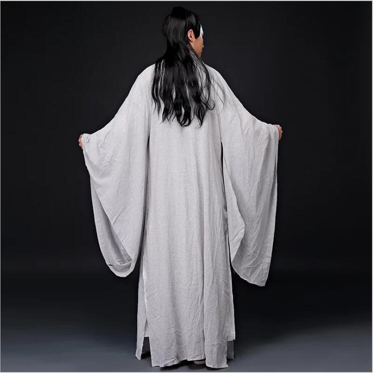 Asian Oriental Cosplay Photo Studio ancient China costume Linen white Gray paintings Color clothes men cotton Sword man hanfu Outfit