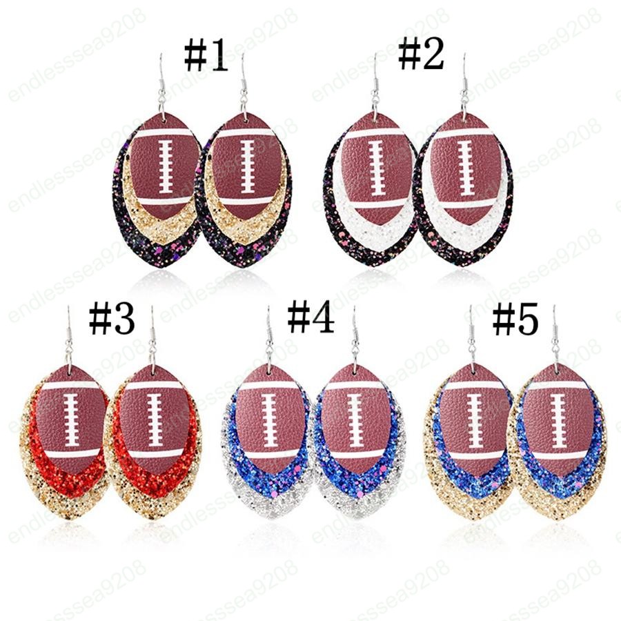 Football Sports PU Leather Earrings Woman Rugby Sequins Baseball Water Drop Earrings Lady Jewelry Xmas Party Gift