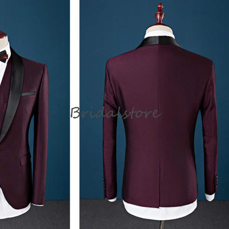 Fine Navy Burgundy Mens Wedding Tuxedos Best Man Evening Suits Slim Fit Groom Tuxedos formal wears Shawl Lapel Groomsman Jacket Pants Vest