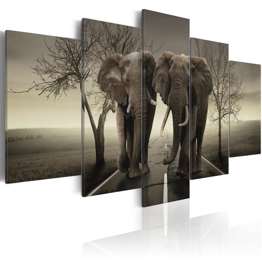 ( No Frame)5PCS/Set Modern Animal Parallel Elephants Art Print Frameless Canvas Painting Wall Picture Home Decoration