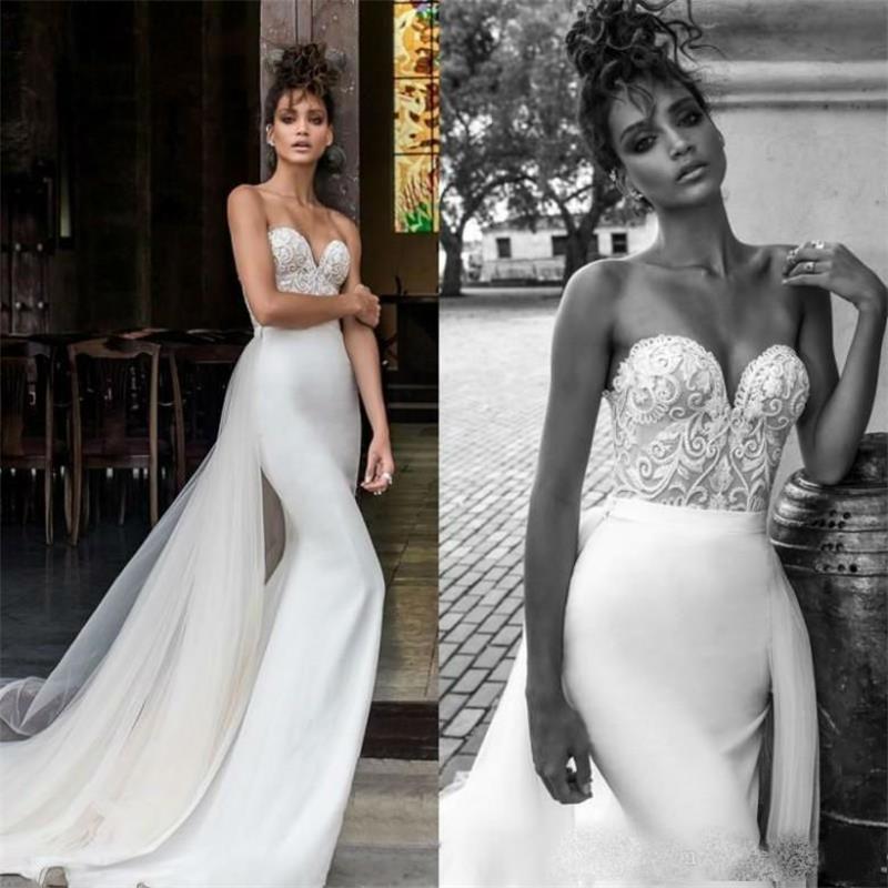Julie Vino Mermaid Wedding Dresses With Detachable Train 2019 Sweetheart Lace Applique Bridal Gowns robe de mariée Sexy Beach Wedding Dress