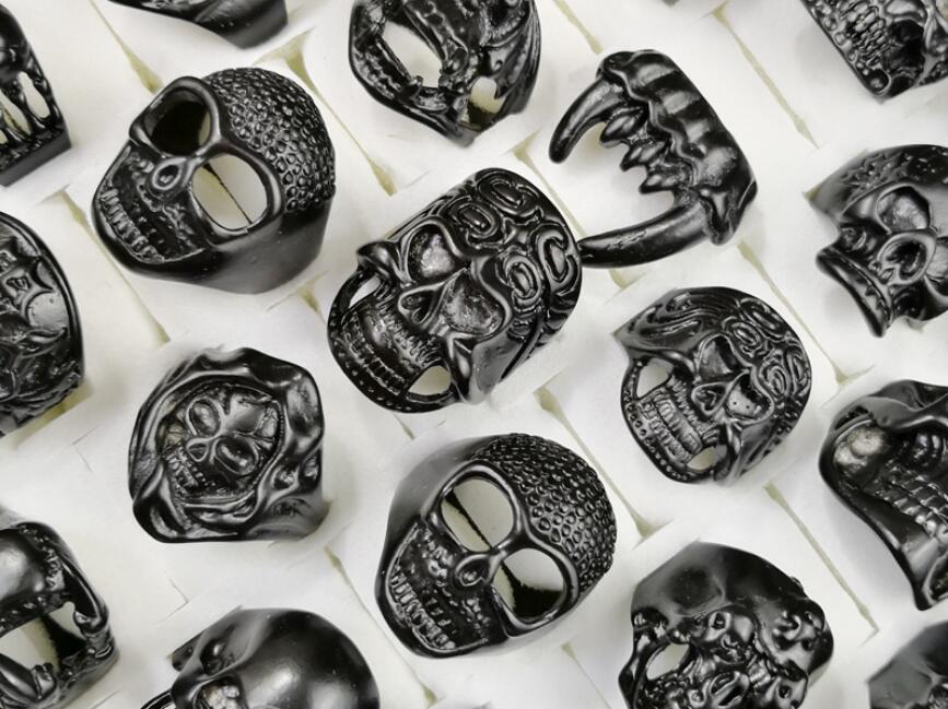 Promotion price Mixed style Mixed size Gothic Skull Rings Men's Black Skull Ring Punk Rings For Men s Fashion Jewelry in Bulk