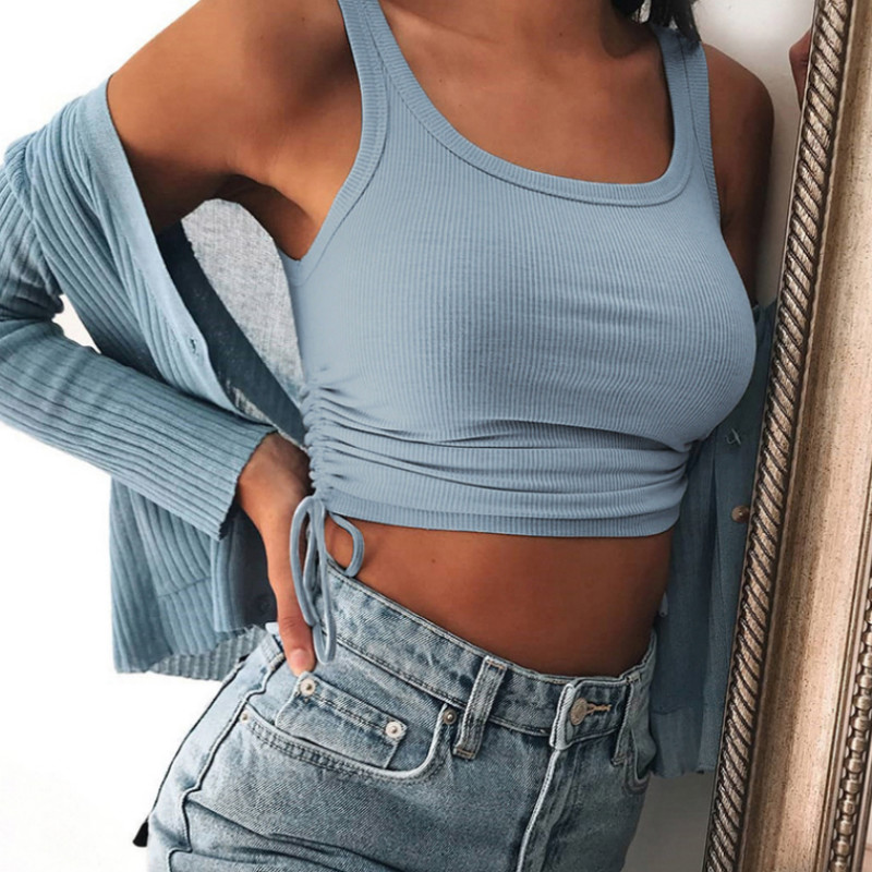Blue Rib-Knit Stretch Crop Tops Women' 2020 Summer Sleeveless Side Drawstrings All-match Camisole Vest Tops Tees, As pic
Blue Rib-Knit Stretch Crop Tops Women' 2020 Summer Sleeveless Side Drawstrings All-match Camisole Vest Tops Tees, As pic