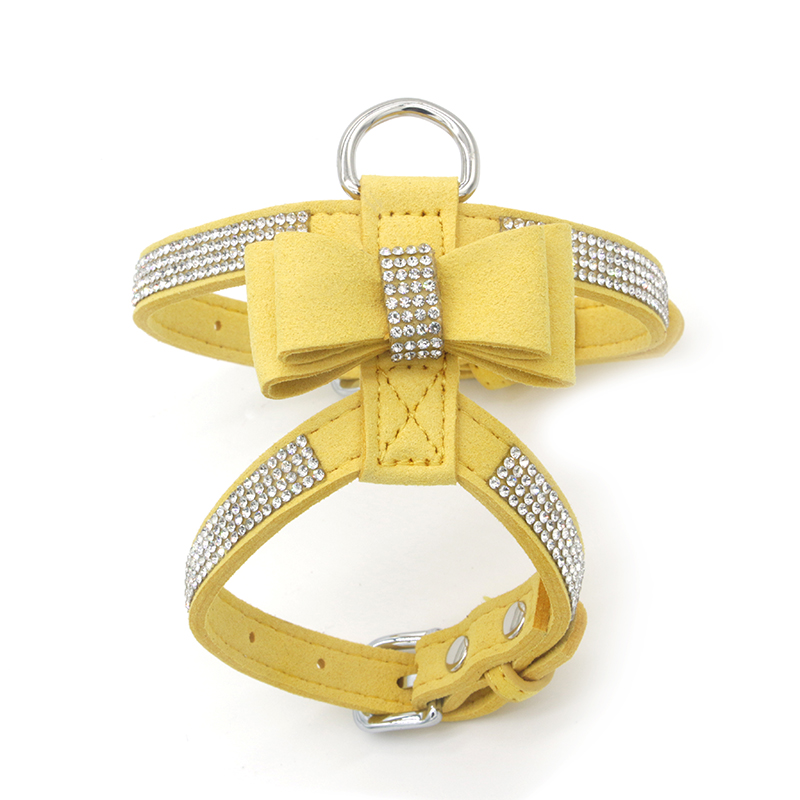 Soft Suede Dog Harness Pet Vest Adjustable Shining Diamonds Bow Rhinestone Pet Cat Collar Harnesses For Small Medium Dogs Pet Product