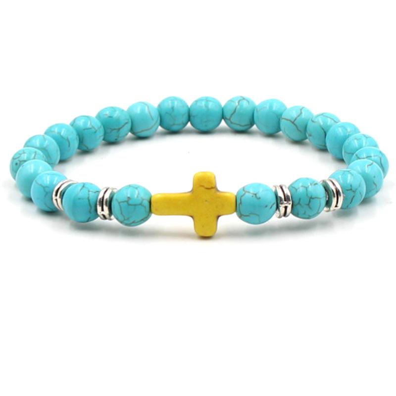2019 New Unisex Fashion Cross Bracelet Multicolor Turquoise Natural Stone Beads Buddha Bangles For Lovers Gift