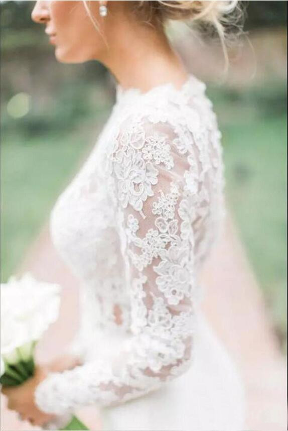 Elegant 2019 Wedding Jacket White Ivory Bridal Bolero Jackets Wedding Top Lace Long Sleeve Jewel Neck Customized Plus Size Wedding Wrap