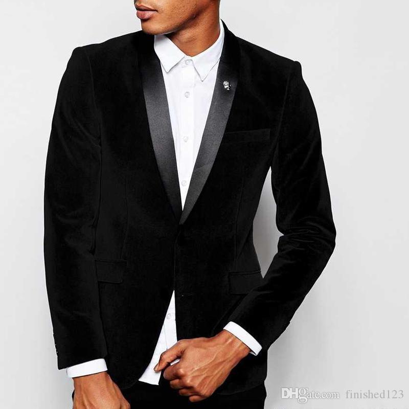 Stylish Design Groom Tuxedos Two Button Black Velvet Shawl Lapel Groomsmen Best Man Suit Mens Wedding Suits (Jacket+Pants+Tie) NO:809