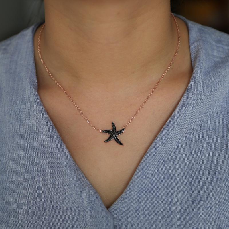 Chains Summer Necklace Black Stone Rose Gold Color Romentic Fashion Women Jewelry Sea Star Charm 41+5cm Beach
Chains Summer Necklace Black Stone Rose Gold Color Romentic Fashion Women Jewelry Sea Star Charm 41+5cm Beach
