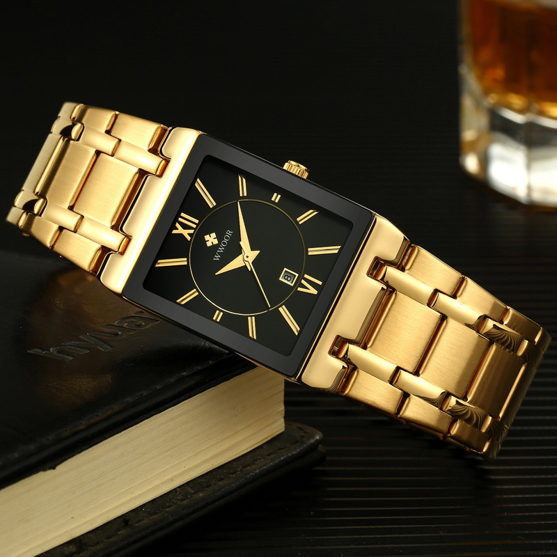 Men Watches Top Brand Luxury WWOOR Gold Black Square Quartz watch men 2019 Waterproof Golden Male Wristwatch Men watches 2019 CJ191213