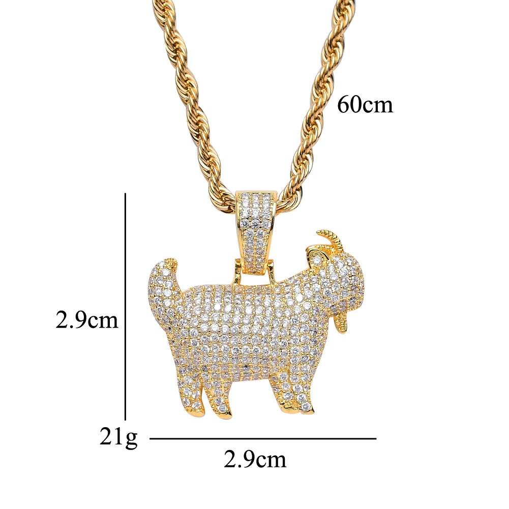 hip hop goat diamonds pendant necklaces for men women luxury sheep necklace real gold plated Cuban chains The Chinese Zodiac syste