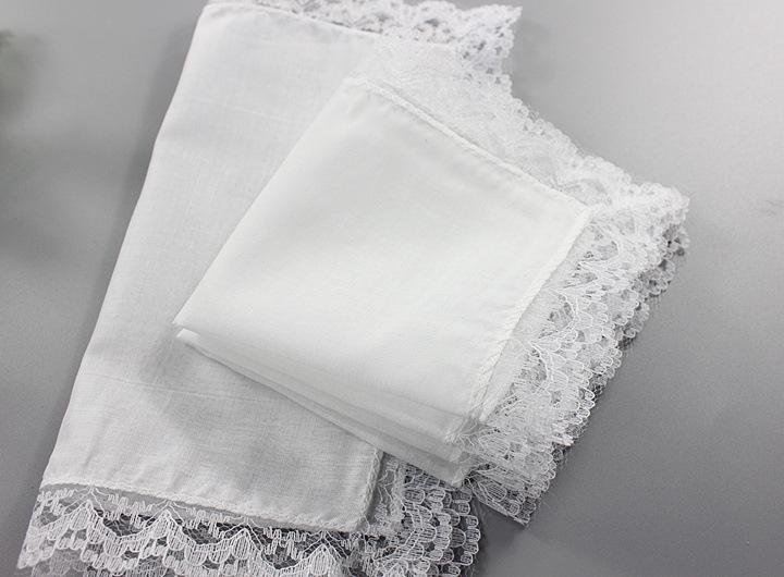 12PCS 23 * 25CM Cotton Ladies Handkerchief Pure White Handkerchief Small Square with Lace