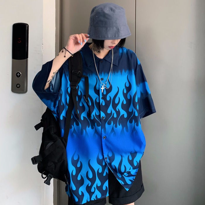 New Summer Loose Casual Floral Print Harujuku Women Shirts Square Collar Single Breasted Elbow Sleeve, Blue
New Summer Loose Casual Floral Print Harujuku Women Shirts Square Collar Single Breasted Elbow Sleeve, Blue