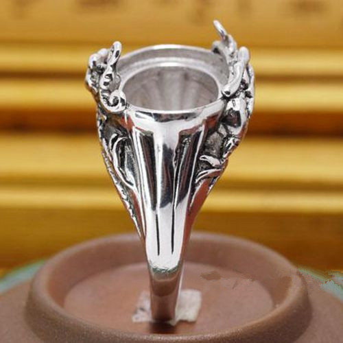 925 Sterling Silver Engagement Wedding Ring Men 12x17mm Oval Cabochon Semi Mount Ring Fit Amber Agate Garnet Opal Setting Wholesale Dragon