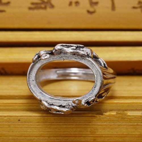 925 Sterling Silver Engagement Wedding Ring Men 12x17mm Oval Cabochon Semi Mount Ring Fit Amber Agate Garnet Opal Setting Wholesale Dragon