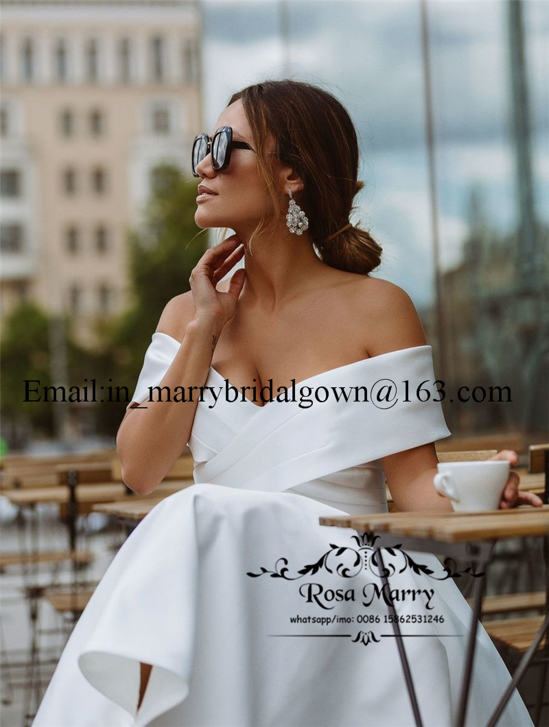 Modest Plus Size Cheap Short Wedding Dresses 2020 A Line Off Shoulder White Simple Country Beach Tea Length Bridal Gowns Vestido De Novia