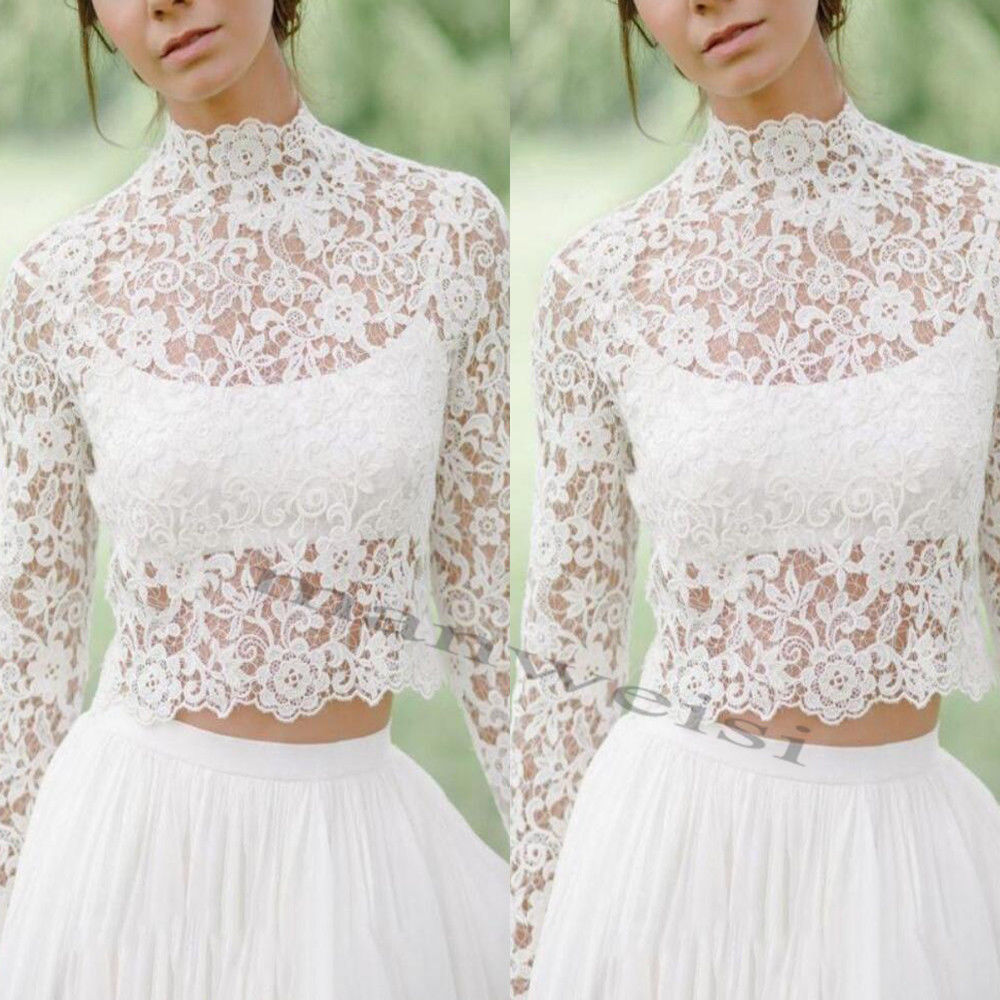 High Neck Wedding Cape Bridal Boleros Top Jackets Lace Long Sleeve Wraps White Ivory Wedding Dress Custom Made