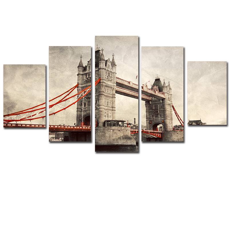 Modern Home Decor Canvas Painting Modular Picture 5 Piece London River Thames Printing Artwork Poster For Bedroom No Frame