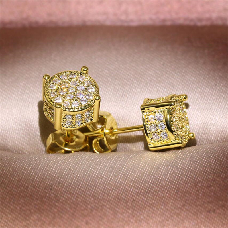 Hip Hop New Arrival Top Sell Vintage Jewelry 925 Sterling Silver&Gold Fill Pave White Sapphire CZ Diamond Party Women Stud Earring Gift