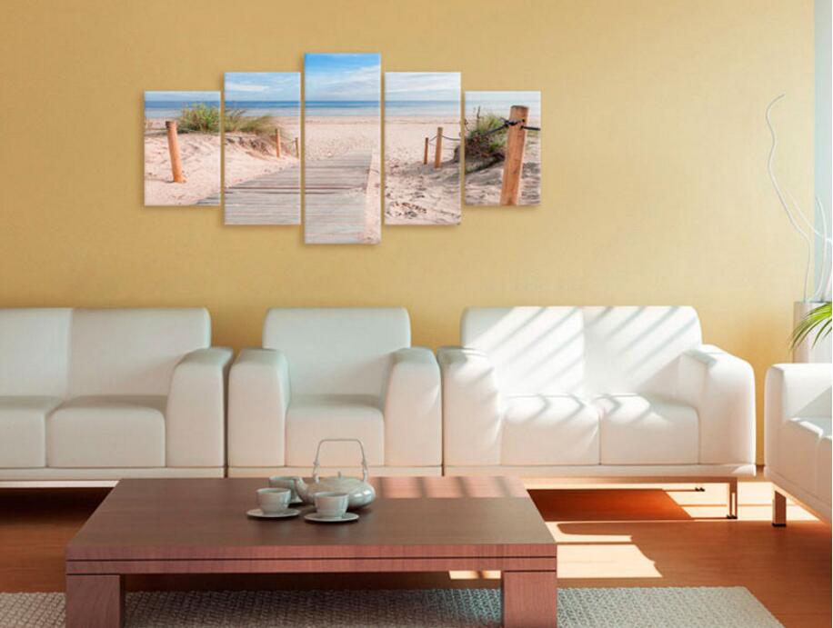 Unframed 5pcs Modern Landscape Wall Art Home Decoration Painting Canvas Prints Pictures Sea Scenery With Beach ( No Frame )