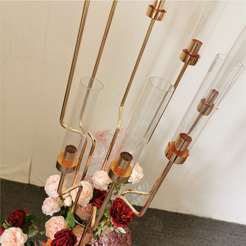 Metal Candelabra Holders Acrylic Wedding Table Centerpieces Flower Stand Candle Holder Candelabrum For Home Decor XJ260305