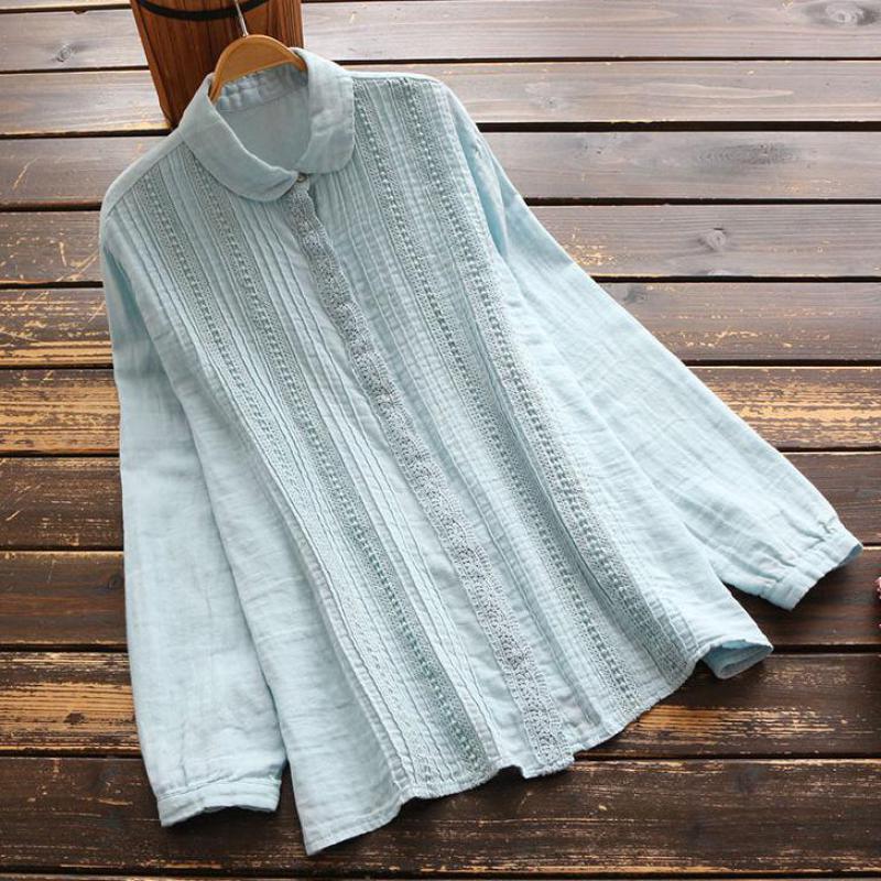 Women Blouses Leisure Turn-down Collar Shirts Women Clothes 2019 New Autumn Casual Button Full Sleeve Ladies Tops, Blue 
Women Blouses Leisure Turn-down Collar Shirts Women Clothes 2019 New Autumn Casual Button Full Sleeve Ladies Tops, Blue