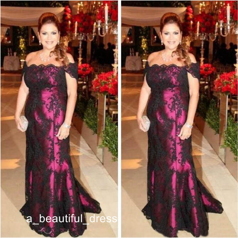 Elegant Off The Shoulder Mother Of The Bride Dresses Black Lace Short Sleeve Long Evening Party Gowns Wed Guests Dress ED1191