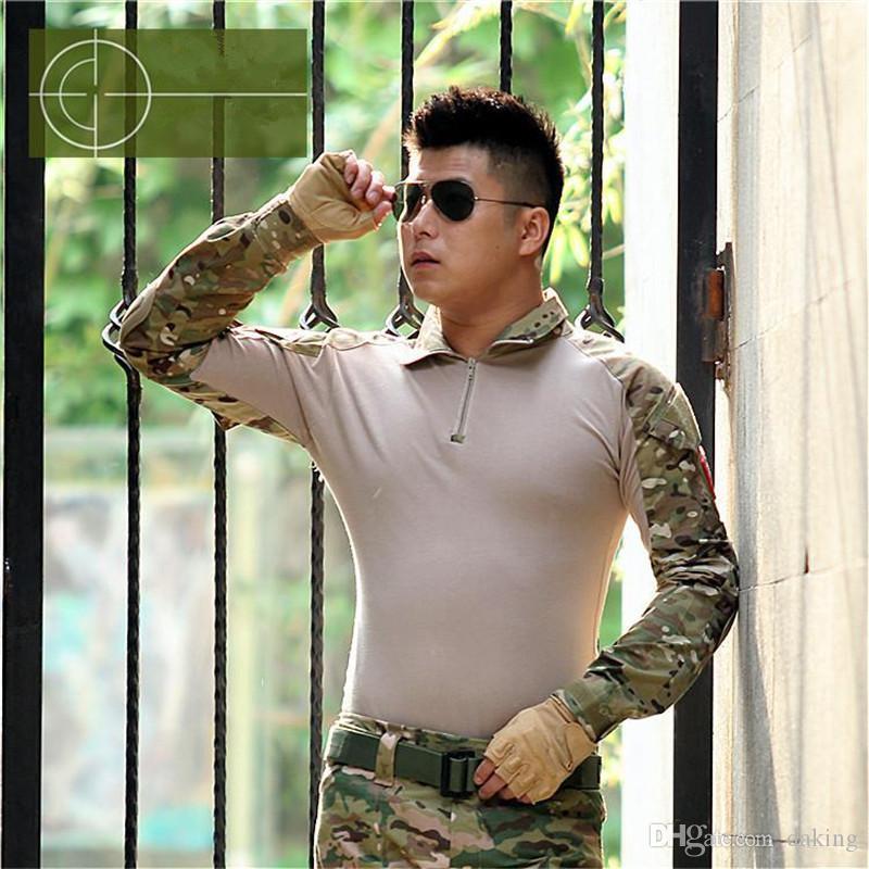 Spring Autumn Europe China US Army Camouflage Military Combat TShirt Multicam Uniform Militar Shirt Quick Dry Hunting Lapel Tactical Tees