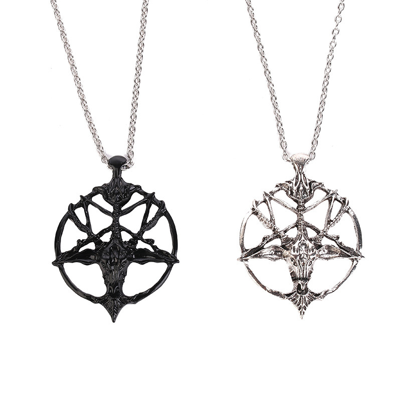 Fashion Pentagram Pan God Skull Goat Head Pendant Chain Necklace Unisex Luck Alloy Retro Vintage Jewelry