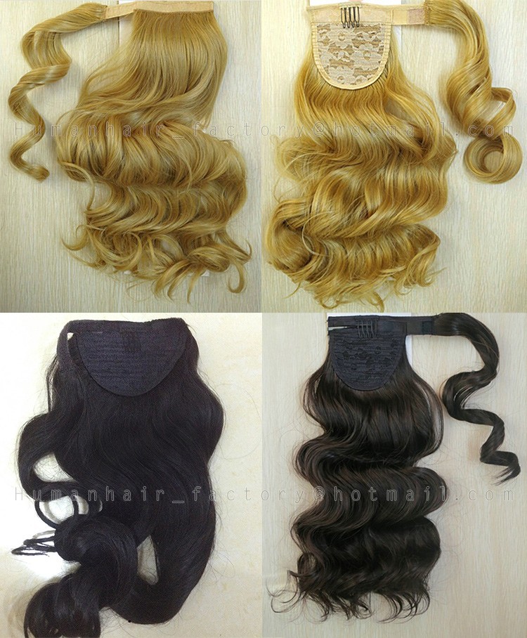 14" Hair Piece Pony Tail Clip On Extension Voluminous Fancy Wavy virgin Russian hair bleached Blonde 613 10a grade 140g