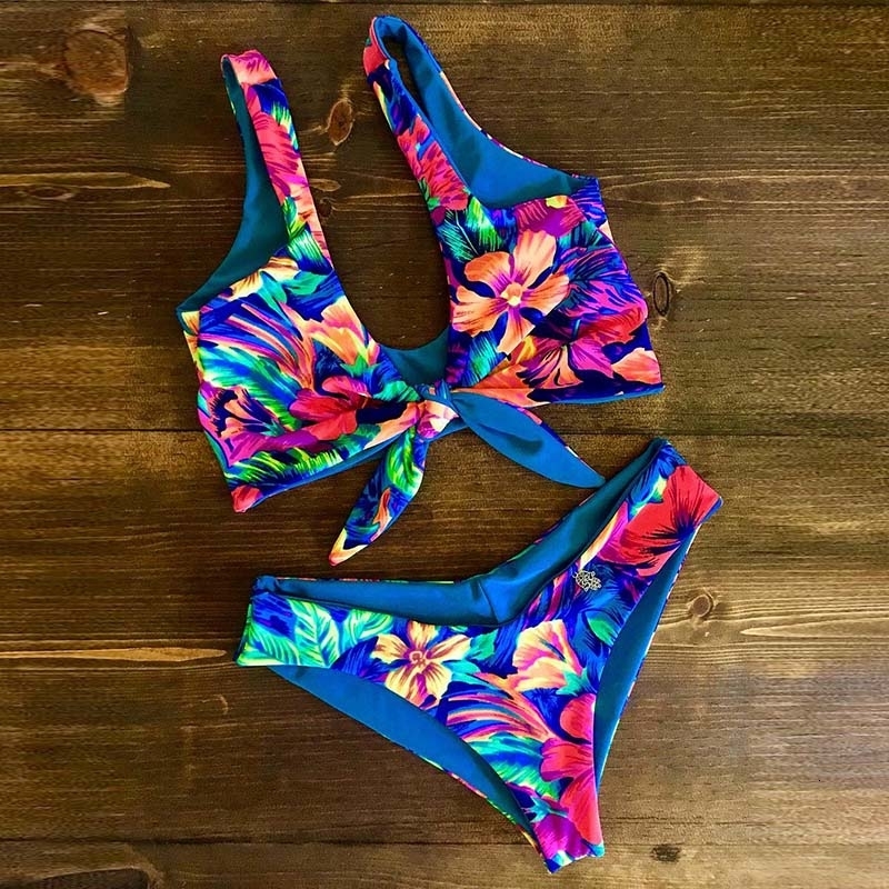 2018 Sexy Bikini Swimwear Women Push Up Swimsuit Bandage Bikini Set Brazilian Summer Beach Bathing Suits female Biquini Print T191008
