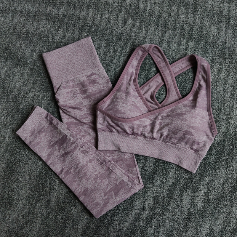 2PCS Camouflage Camo Yoga Set Sports Wear For Women Gym Fitness Clothing Booty Yoga Leggings + Sport Bra GYM Sport Suit Femme T200518