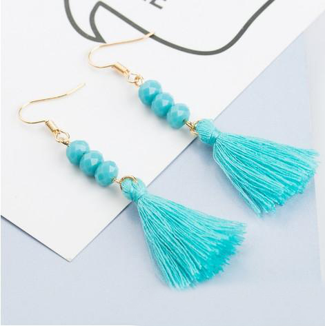 Crafted Beading Tassel Earrings Affordable Dangle Earrings Cotton Thread Multi Color Fringe Thread Drop Dangle Earrings