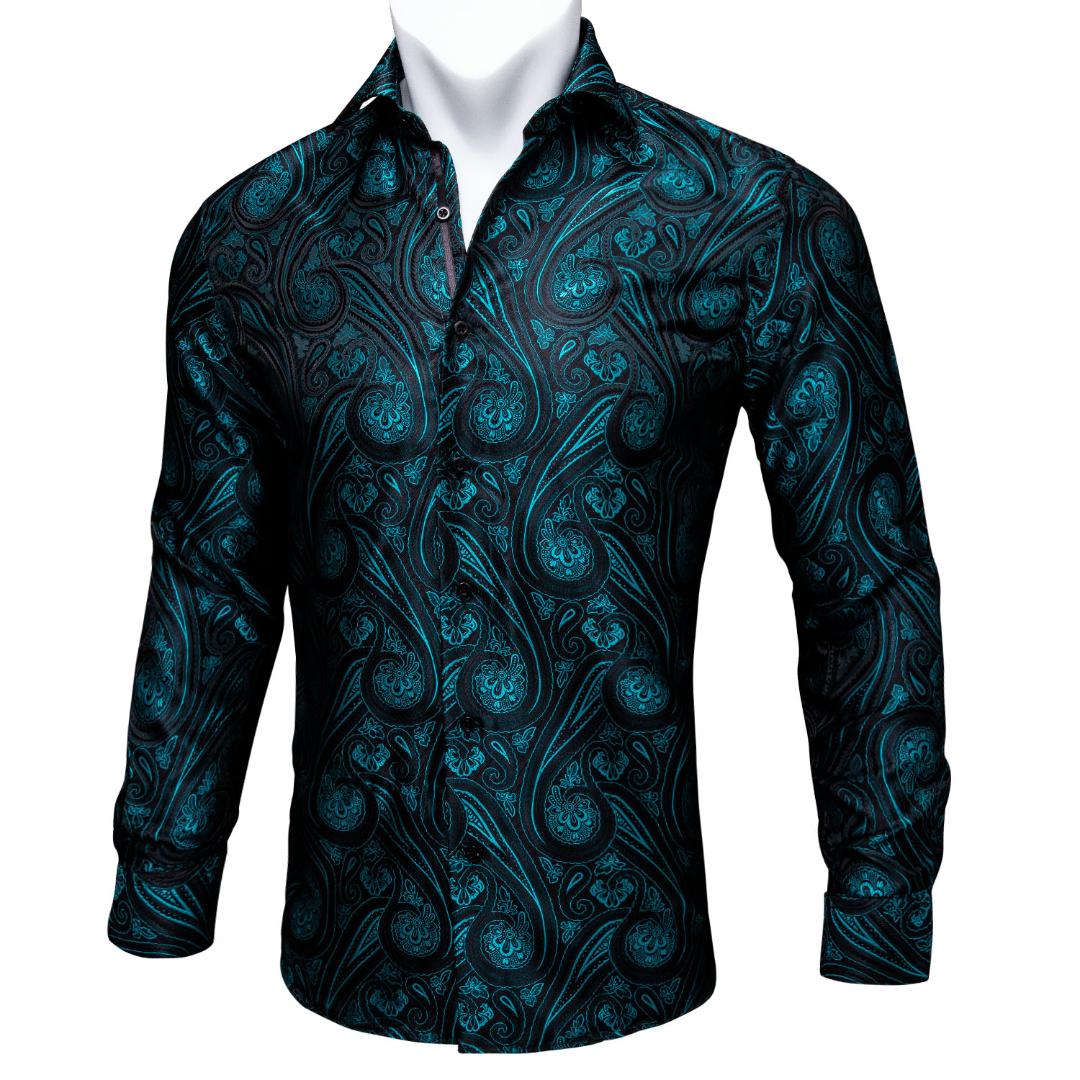 Men' Dress Shirts Barry.Wang Teal Paisley Floral Silk Men Autumn Long Sleeve Casual Flower For Designer Fit Shirt BCY-05, Cy-0003
Men' Dress Shirts Barry.Wang Teal Paisley Floral Silk Men Autumn Long Sleeve Casual Flower For Designer Fit Shirt BCY-05, Cy-0003