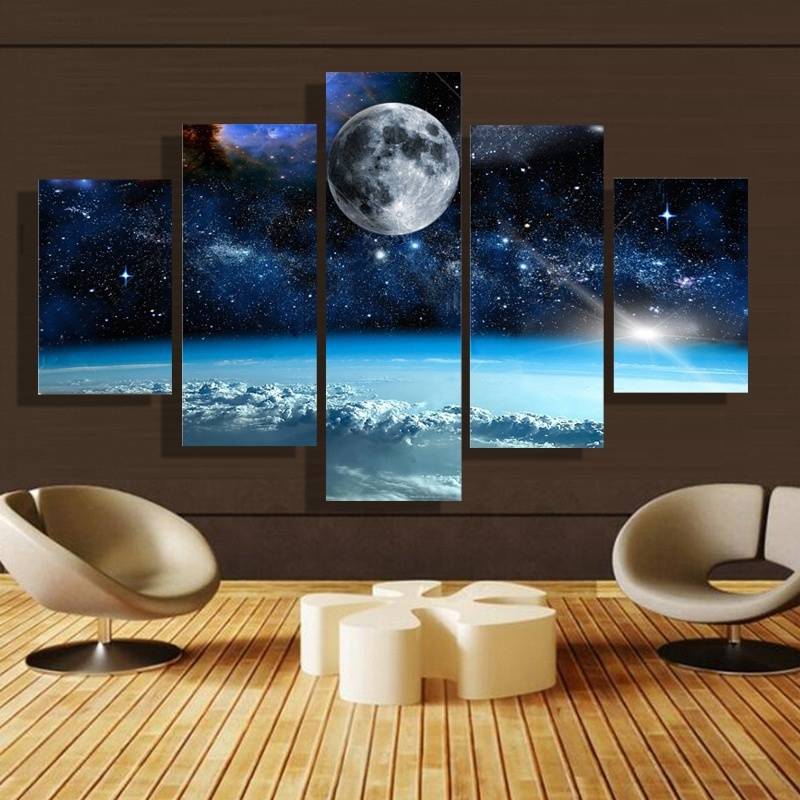 5pcs/set Unframed Moon and Star Universe Scenery Oil Painting On Canvas Wall Art Painting Art Picture For Living Room Decoration
