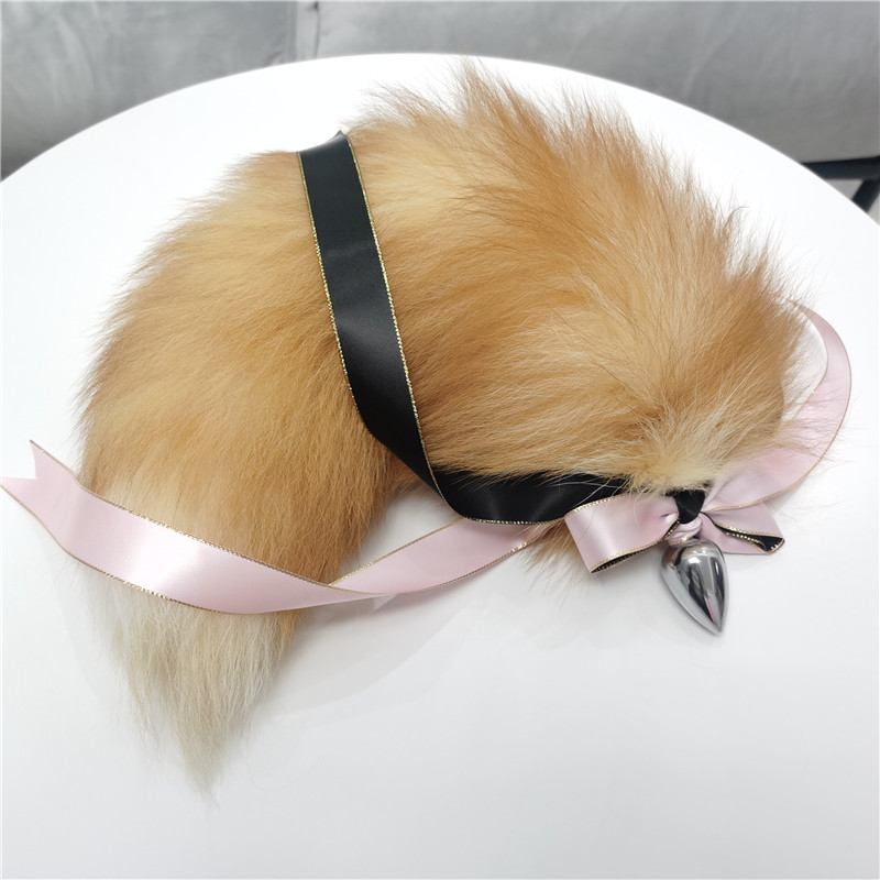 Genuine Real Crystal Fox Fur Tail W Silk Metal Stainless Butt Toy Plug Insert Anal Sexy Stopper 666 666