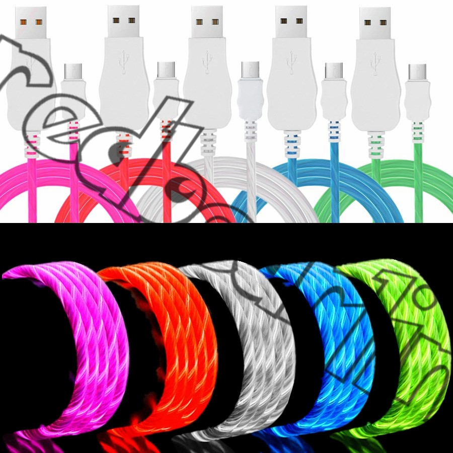 Led Flowing Visible Light Usb Data Sync Charging cables Type c Micro V8 5pin Cable For Samsung S8 S9 S10 Note 8 9 Htc Lg
