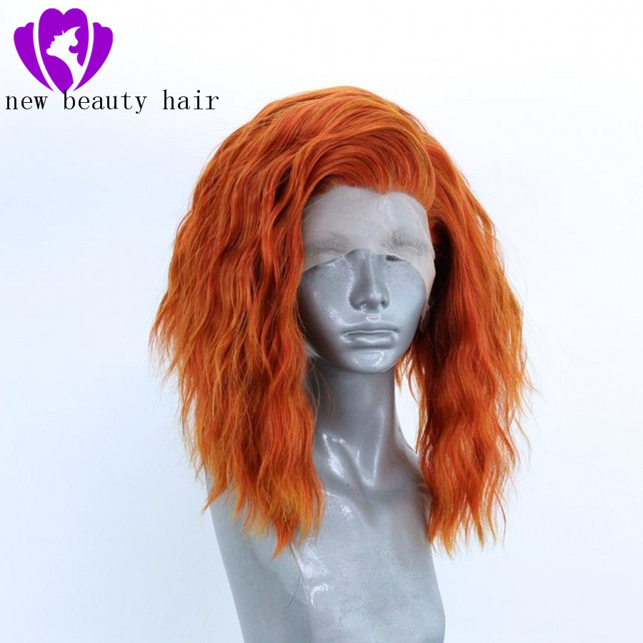 Short orange loose wave synthetic lace front wigs with baby hair natural orange hair heat resistant fiber hair for black women