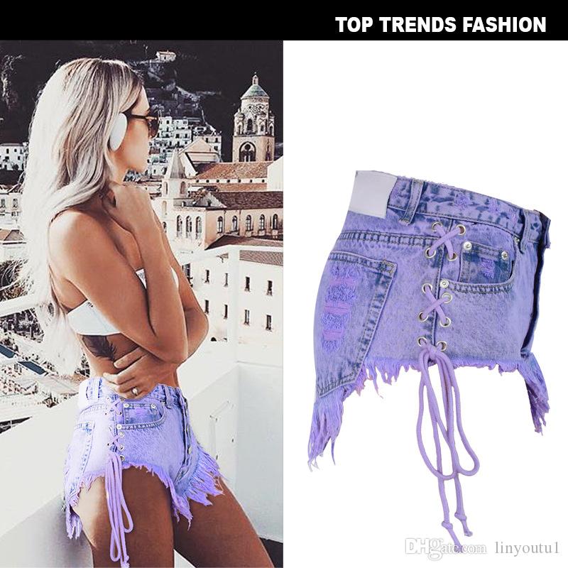2020 women jeans Highwaisted Mini Jeans Shorts Women Both Side Tie Mini Short Sexy Denim Shorts Jeans