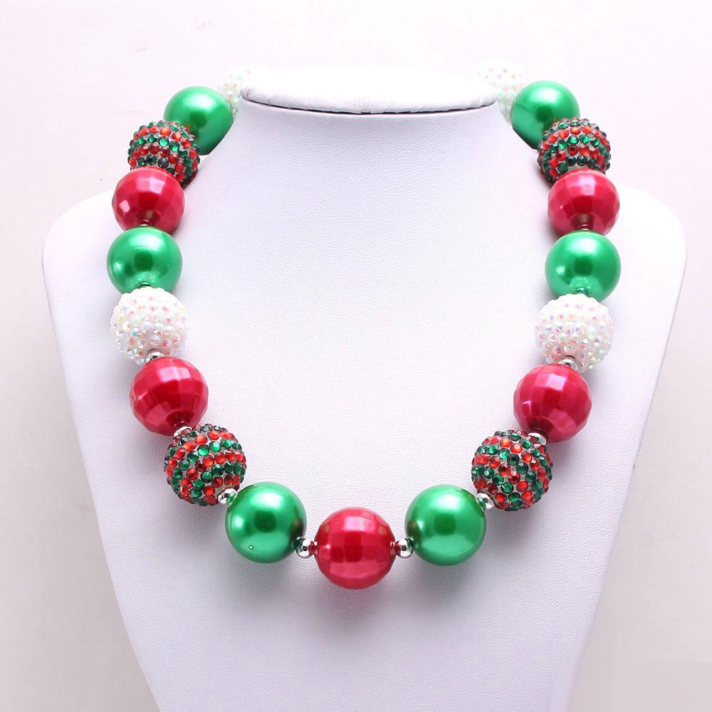 Christmas Girl Chunky Necklace bracelet 2pcs Set bubble beads boutique holiday Jewelry Sets Children Girl Gift