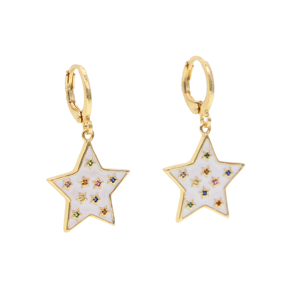 2024 Christmas gift rainbow cz star white enamel star drop charm Gold plated earring fashion trendy women jewelry