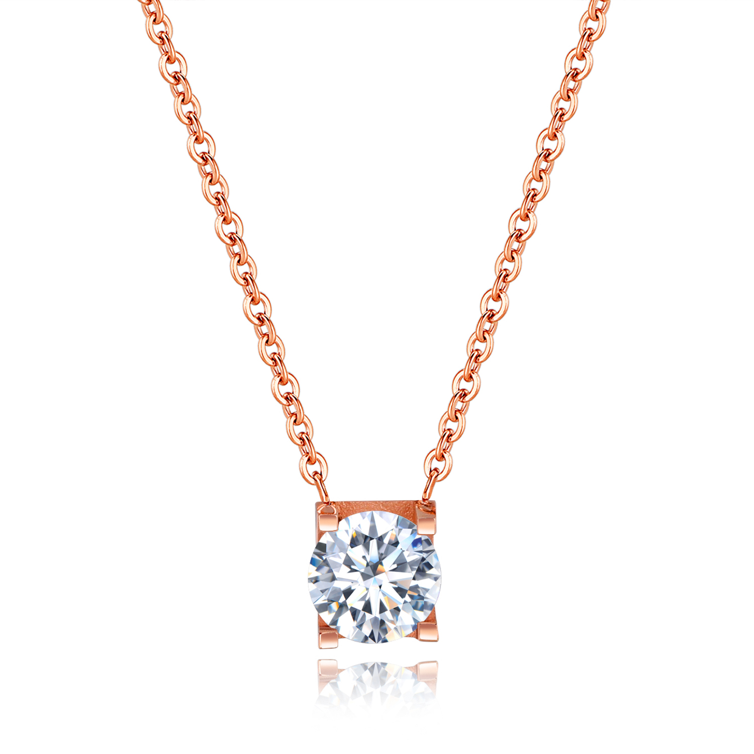 Classic Charm Pendant Necklace Single Diamond Stone Stainless Steel 18k Rose Gold Plated Necklace Jewelry Woman Gift