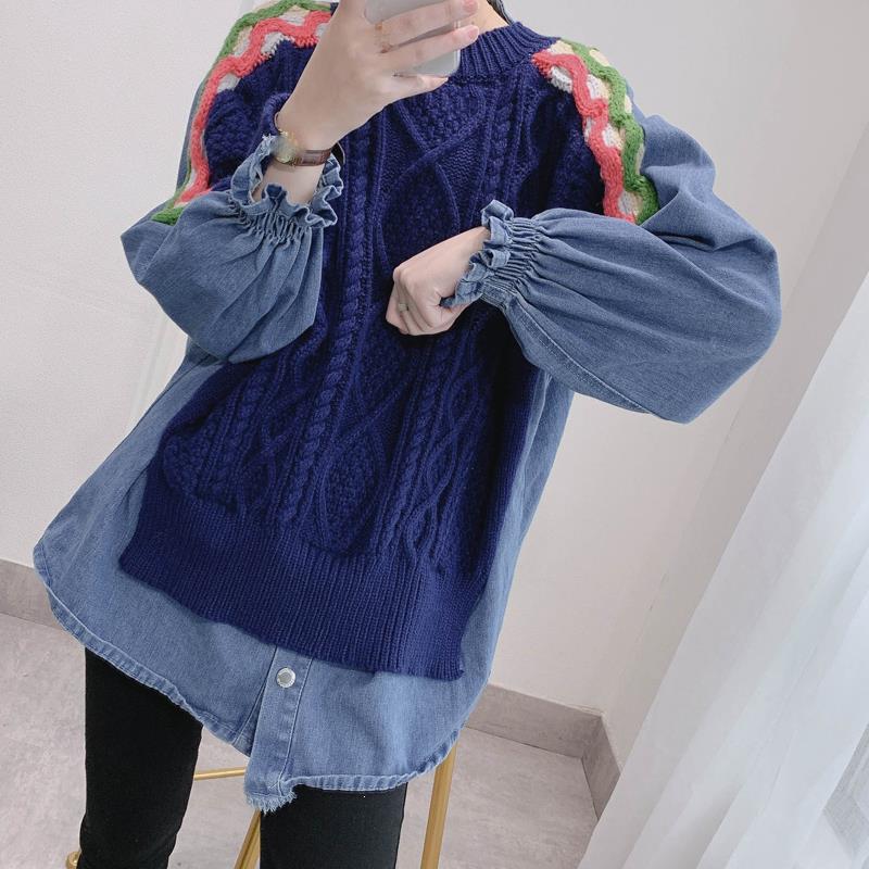 New Winter Women Knitting Fake Two Piece Sweaters O-Neck Casual Patchwork Denim Pullovers Long Sleeve Knitted Sweaters, As picture
New Winter Women Knitting Fake Two Piece Sweaters O-Neck Casual Patchwork Denim Pullovers Long Sleeve Knitted Sweaters, As picture