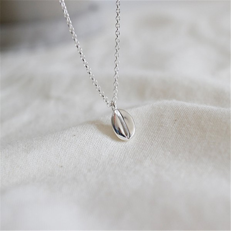 Authentic 925 Sterling Silver Small Geometric Coffe Beans Pendant Necklace For Women Students Silver Tiny Pendants Choker Necklaces