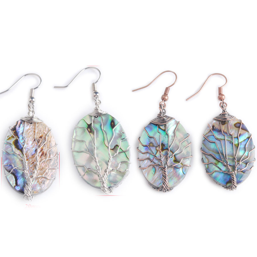 WOJIAER Natural Abalone Shell Pearl Dangle Earrings Women's Tree of Life Oval Drop Earring Cute Gifts Charm Jewelry BV907