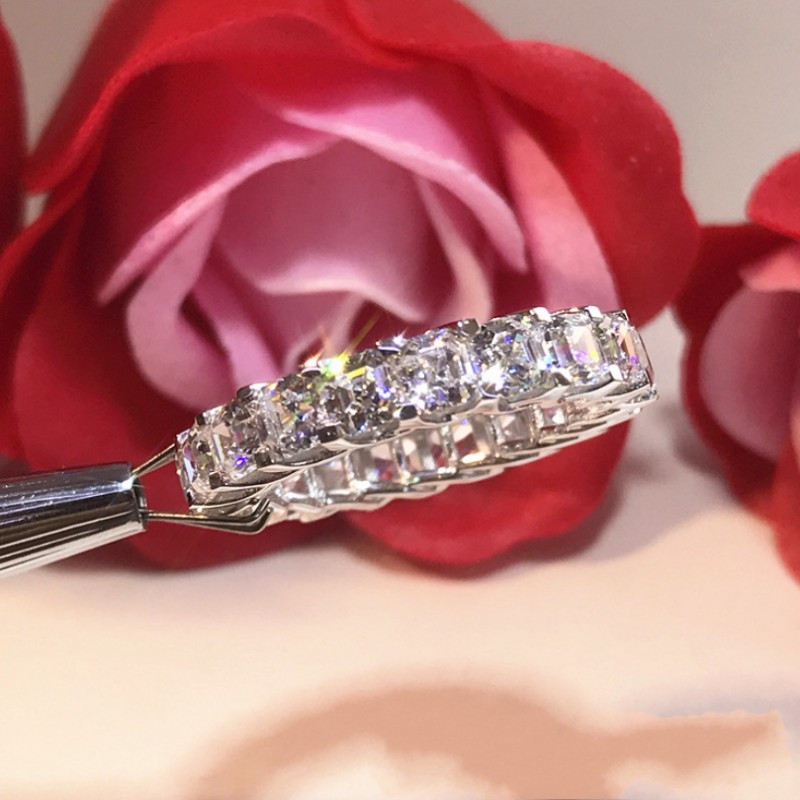Choucong Princess Ring for Women Luxury Jewelry 925 Sterling Silver Stack White Topaz CZ Diamond Wedding Women Band Ring for Lovers' Gift
