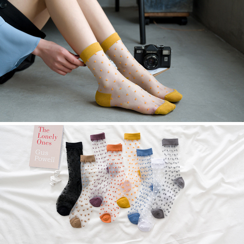 New for 2020 Spring Summer Dot Kawaii Socks Women Japanese Transparent Thin Women's Socks Black and White 42901, 02
New for 2020 Spring Summer Dot Kawaii Socks Women Japanese Transparent Thin Women's Socks Black and White 42901, 02