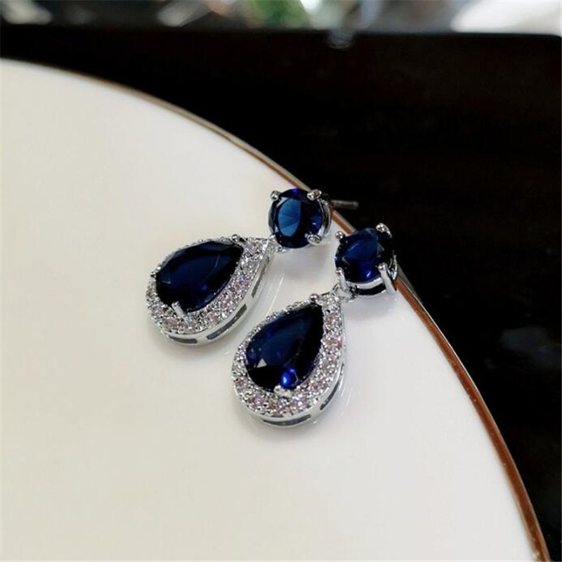 2019 New Arrival Hot Sale Luxury Jewelry 925 Sterling Silver Water Drop Multi Color CZ Crystal Gemstone Drop Earring Women Dangle Earrings