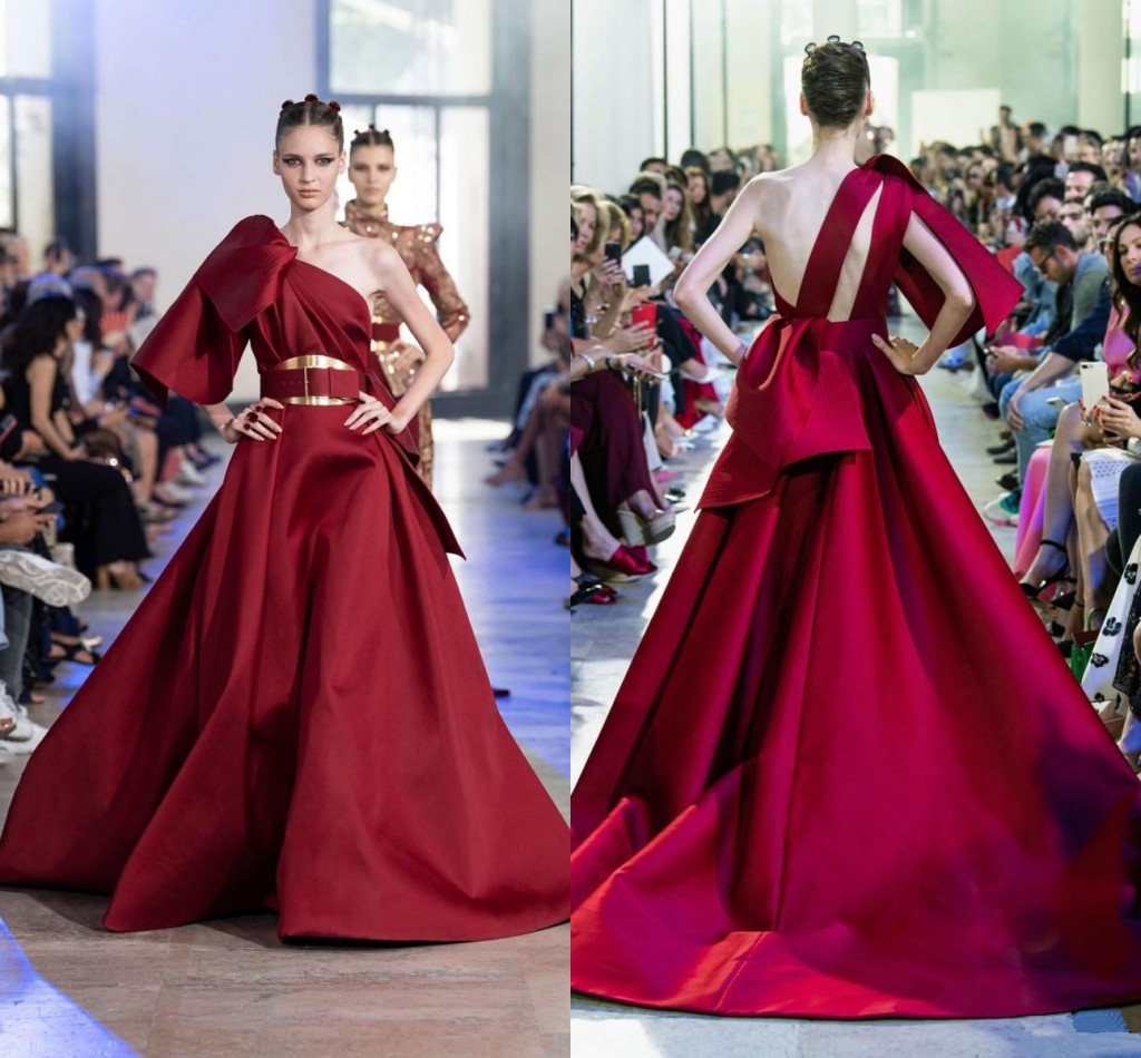 Red One Shoulder Evening Dresses 2020 Elie Saab Ruffle Sweep Train Formal Prom Gowns Runway Fashion Backless Party Celerity Dress, Green 
Red One Shoulder Evening Dresses 2020 Elie Saab Ruffle Sweep Train Formal Prom Gowns Runway Fashion Backless Party Celerity Dress, Green
